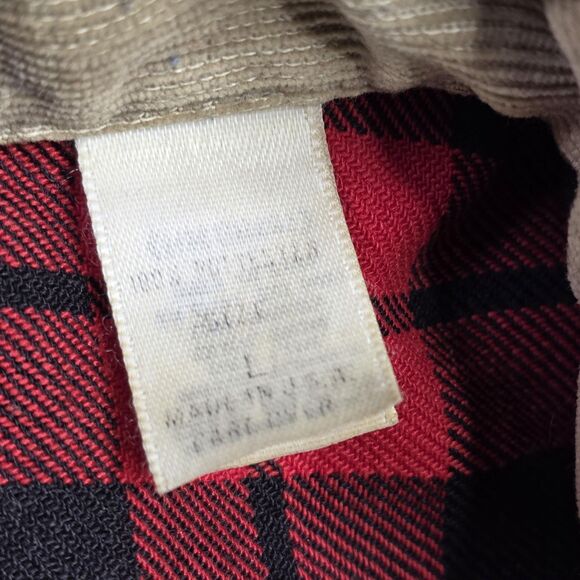 Vintage Cabela's Red Black Flannel Corduroy Collar Shirt Mens Large Made USA 90s - Picture 5 of 8